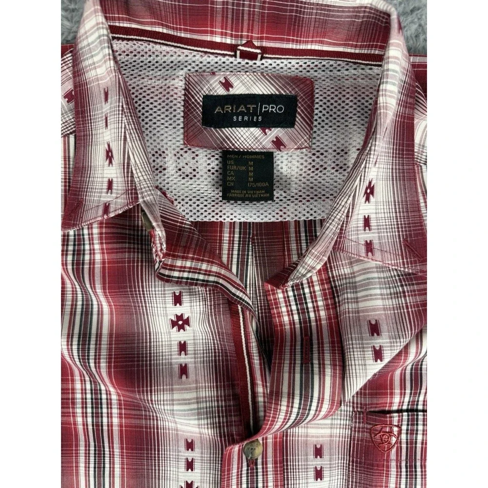 Ariat Pro Series Wilfred Shirt Mens M Red Plaid Western Button Down Long Sleeve - Picture 3 of 9